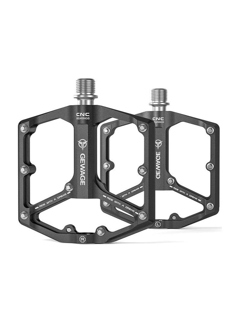 General - Road/Mountain Bike Pedals - 3 Bearing Bicycle Pedals - 9/16 inch CNC machined flat pedals with removable non-slip studs - Image 1