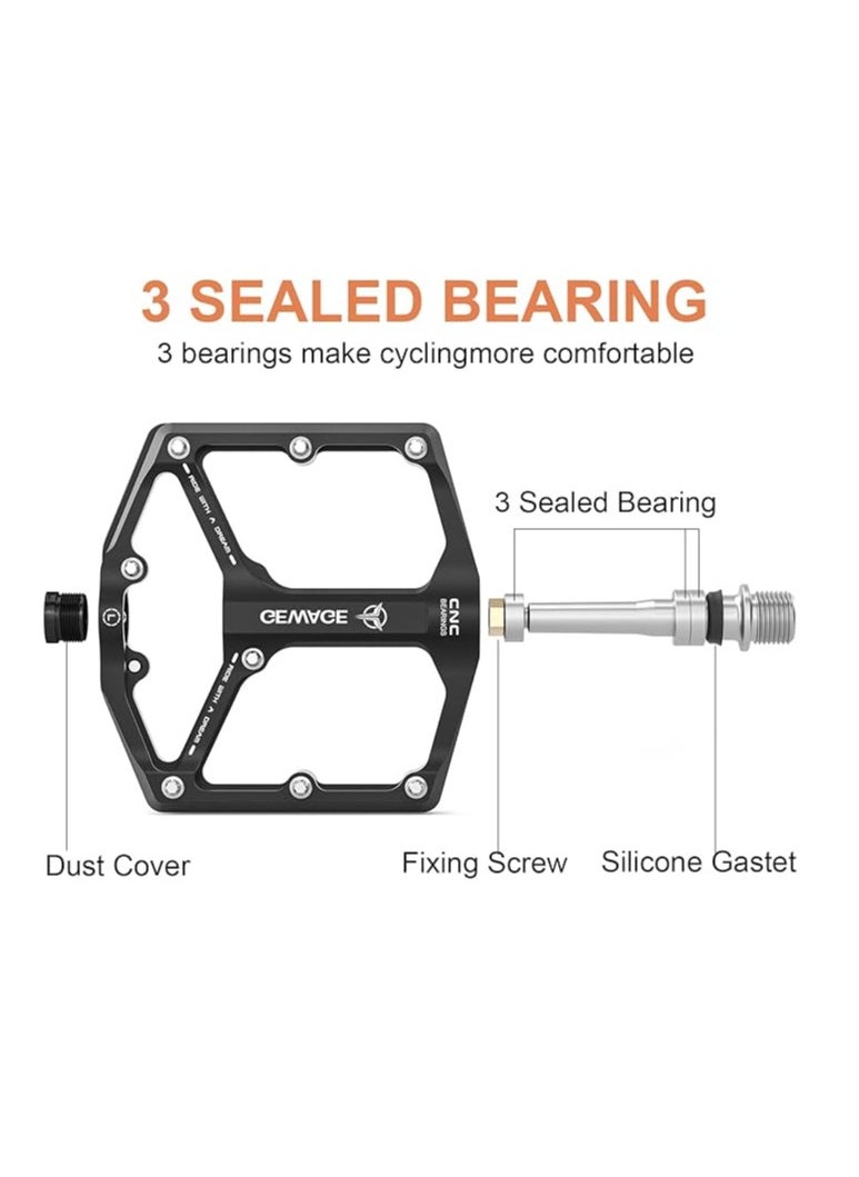 General - Road/Mountain Bike Pedals - 3 Bearing Bicycle Pedals - 9/16 inch CNC machined flat pedals with removable non-slip studs - Image 1