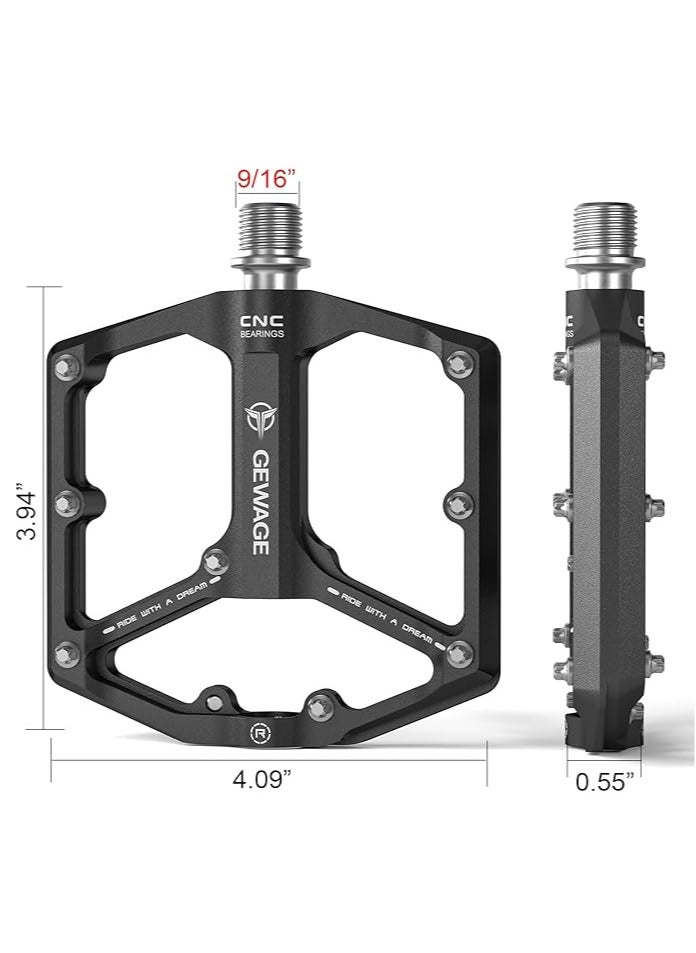 General - Road/Mountain Bike Pedals - 3 Bearing Bicycle Pedals - 9/16 inch CNC machined flat pedals with removable non-slip studs - Image 1