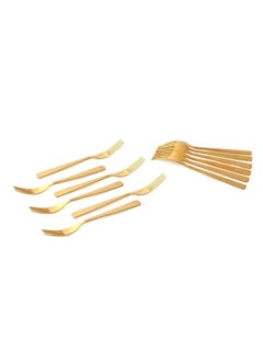 Life Smile 12pcs Cutlery Set, 18/10 Stainless Steel, Flatware Set, 12pcs Dinner Fork, Shine Gold with Sand Blasting Handle, for Home Kitchen, Mirror & Matte Polish - Dishwasher Safe  - Image 1