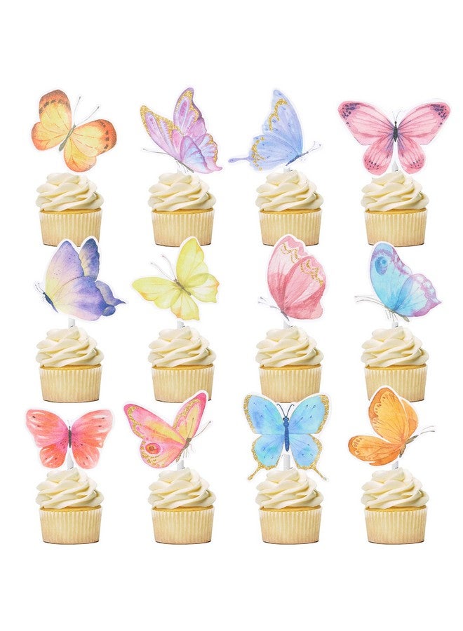 umoni 24Pcs Colorful Butterfly Cupcake Toppers and Picks for Girls Party Theme Birthday Baby Shower Supplies - Image 2