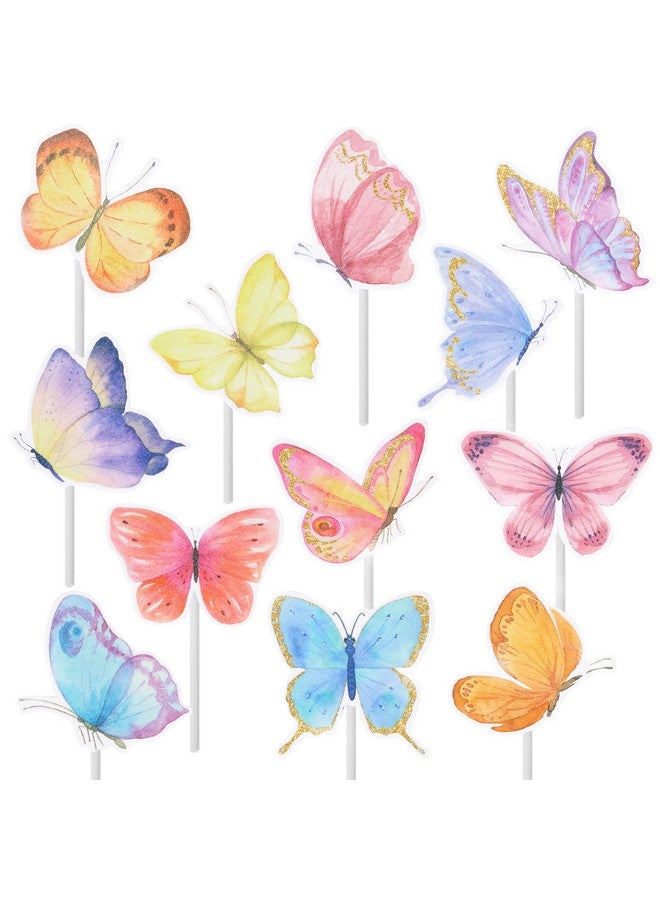 umoni 24Pcs Colorful Butterfly Cupcake Toppers and Picks for Girls Party Theme Birthday Baby Shower Supplies - Image 1