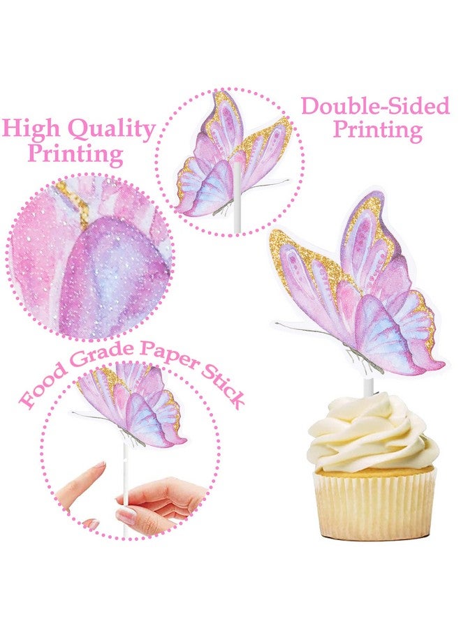 umoni 24Pcs Colorful Butterfly Cupcake Toppers and Picks for Girls Party Theme Birthday Baby Shower Supplies - Image 3