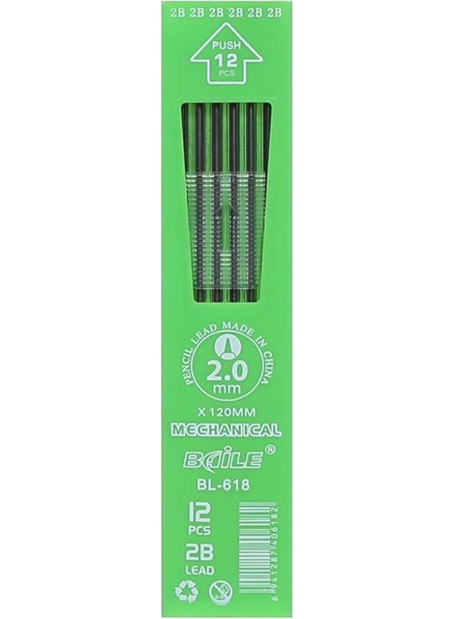 Baile Mechanical Pencil 2B Lead, 2.0 mm - 12 Pieces