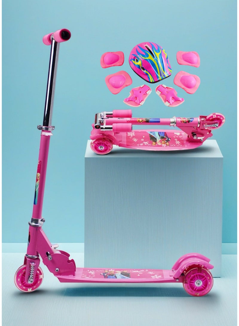 EASY FUTURE Scooter for Kids with LED PU Wheels, Rear Brake, Foldable Frame & Adjustable Handle – Suitable for 3–8 Year Olds Including Full Protective Gear Set - Image 1