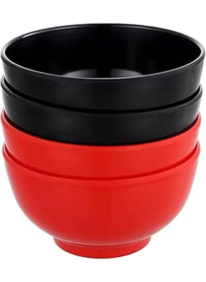 Melamine Small Rice Bowls Set 4 Piece Black and Red for Salad Soup Everyday Dining - Image 1