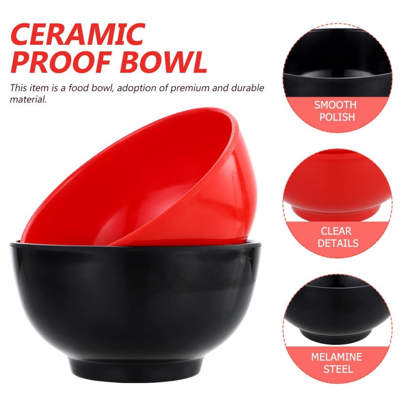 Melamine Small Rice Bowls Set 4 Piece Black and Red for Salad Soup Everyday Dining - Image 4