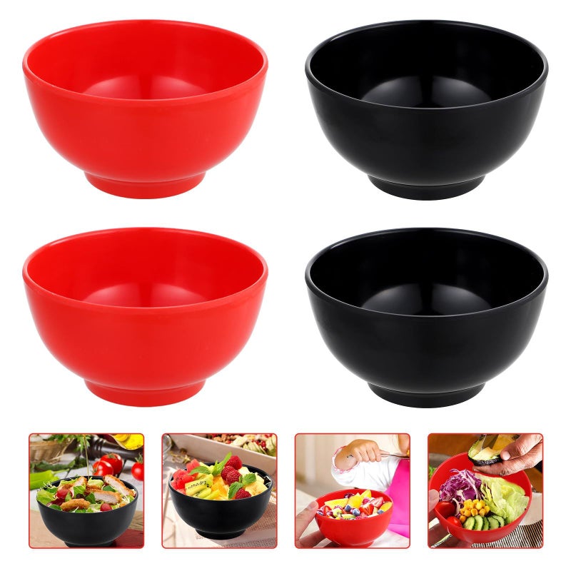 Melamine Small Rice Bowls Set 4 Piece Black and Red for Salad Soup Everyday Dining - Image 5