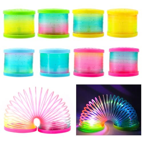 ZJDL 8 Pack Glow Coil Spring Toy Mini Springs Rainbow Magic Fidget Toys for Kids Boys Girls Glow in the Dark Party Favors Projection Star Night Light toy Carnival Prize Pinata Fillers for Toddlers - Image 1