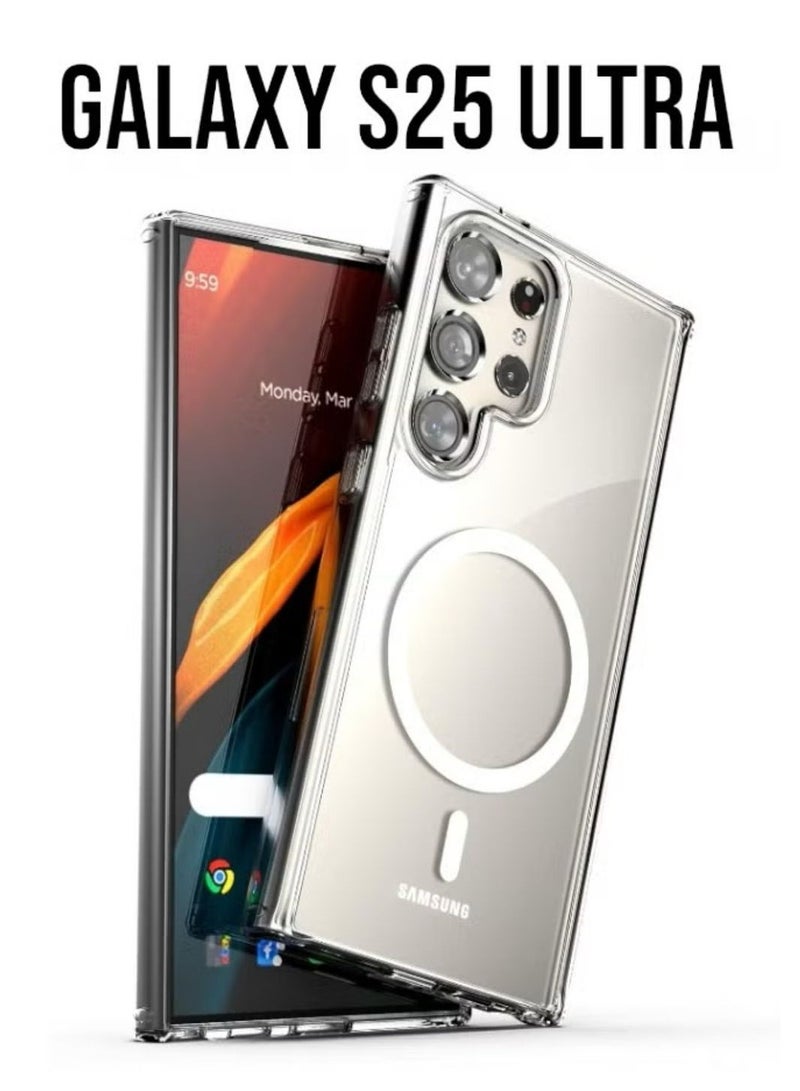 Magnetic Samsung Galaxy S25 Ultra, Magnetic Case, Compatible with MagSafe Wireless Charging, Anti-Scratch Bumper Cover (Clear), TPU - PC - Image 1