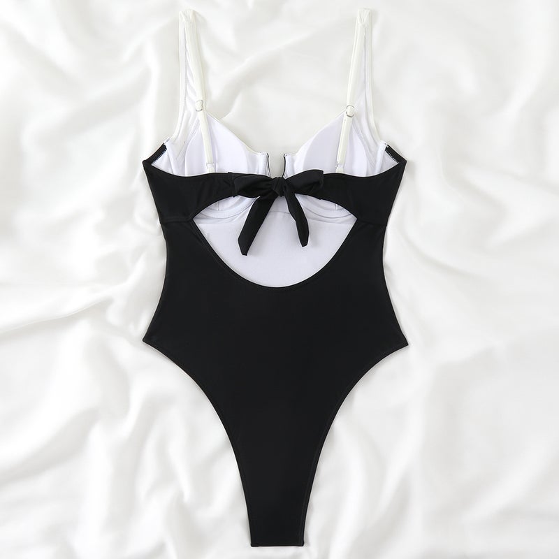 New Soft-Clad Steel Support Thick Shoulder Strap V-Notch Summer Beach One-Piece Swimsuit Factory - Image 3