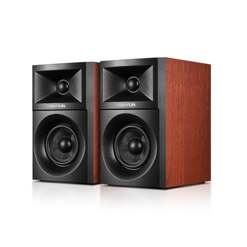 Sanyun SW203 2.0 Desktop Computer Speakers - Near-Field 3D Stereo with Vertical Imaging - 60W Triple-DSP Dual Independent Drive - 24bit USB-C DAC Bluetooth 5.4 AUX, HiFi PC Gaming (Pair, Cherry) - Image 1