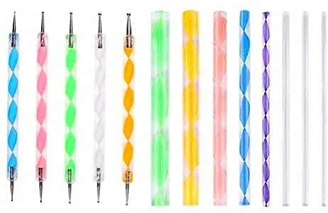 AmigozZ 13 Pcs Set of Mandala Rock Dotting Tools Nail Art Painting Tools Set, includes 5 Pieces Multi Color Stylus Pens and 8 Sizes Flat Head Multi Color Acrylic Dotting Rods for DIY - Image 2