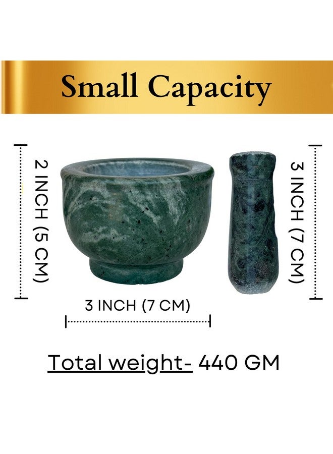 Salvus App SOLUTIONS مجموعة مدقة وهاون يدوية من الرخام الأخضر الإيطالي سالفوس للحلول للاستخدام المنزلي والمطبخ (3x2 بوصة) - Image 2