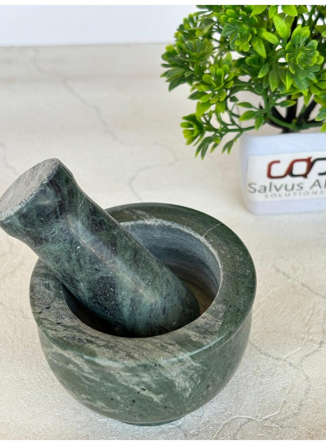 Salvus App SOLUTIONS مجموعة مدقة وهاون يدوية من الرخام الأخضر الإيطالي سالفوس للحلول للاستخدام المنزلي والمطبخ (3x2 بوصة) - Image 3