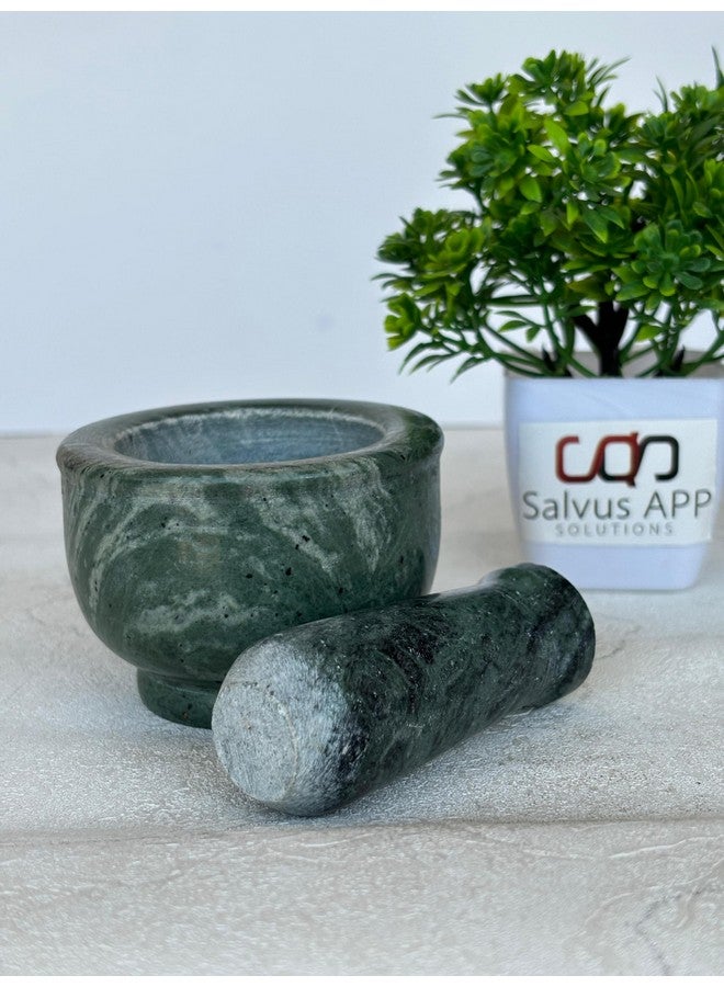 Salvus App SOLUTIONS مجموعة مدقة وهاون يدوية من الرخام الأخضر الإيطالي سالفوس للحلول للاستخدام المنزلي والمطبخ (3x2 بوصة) - Image 4