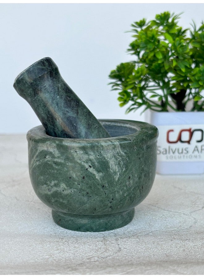 Salvus App SOLUTIONS مجموعة مدقة وهاون يدوية من الرخام الأخضر الإيطالي سالفوس للحلول للاستخدام المنزلي والمطبخ (3x2 بوصة) - Image 1