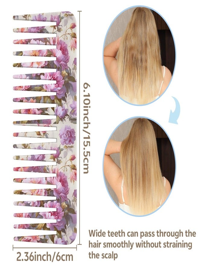 GABraden Wide Tooth Comb,Effortless Tangle Removal,Cute Large Detangling Wide Tooth Comb Without Handle for Women Men and Girls(K8-Purple Flowers) - Image 2