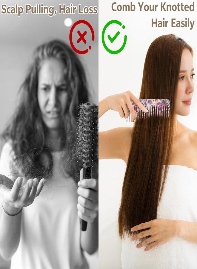 GABraden Wide Tooth Comb,Effortless Tangle Removal,Cute Large Detangling Wide Tooth Comb Without Handle for Women Men and Girls(K8-Purple Flowers) - Image 5