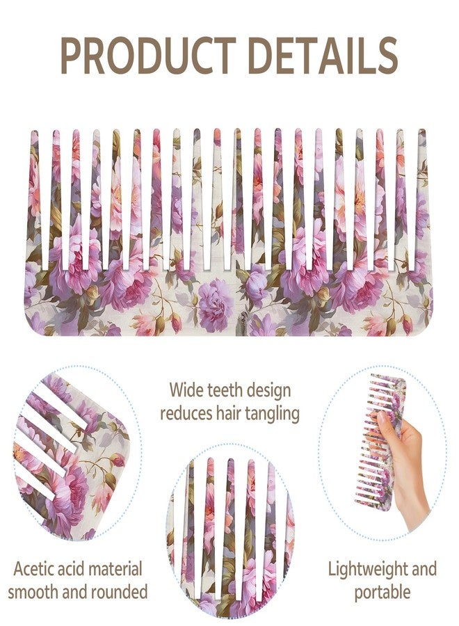 GABraden Wide Tooth Comb,Effortless Tangle Removal,Cute Large Detangling Wide Tooth Comb Without Handle for Women Men and Girls(K8-Purple Flowers) - Image 3