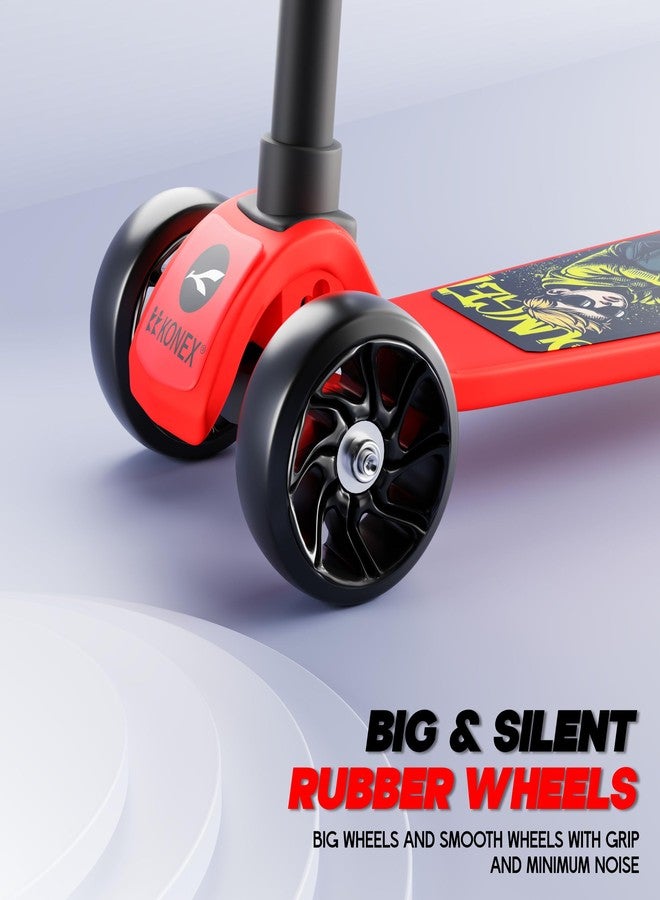Konex Kick Scooter for Kids (2+ Years) | 3 Broad Rubber Wheels for Smooth Ride | 4-Level Height Adjustable Handle | Foldable & Portable with Back Brake (Red-Black, ECO) - Image 3