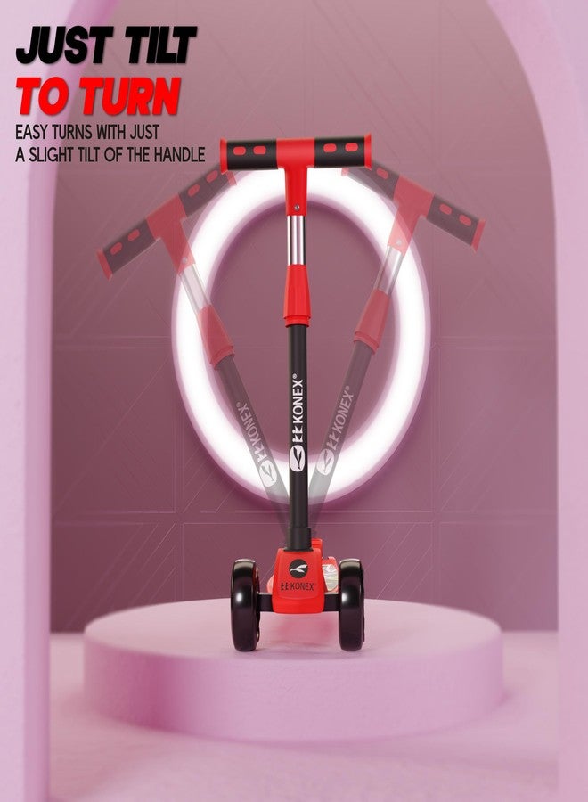 Konex Kick Scooter for Kids (2+ Years) | 3 Broad Rubber Wheels for Smooth Ride | 4-Level Height Adjustable Handle | Foldable & Portable with Back Brake (Red-Black, ECO) - Image 4
