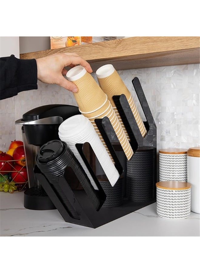 موزع كوب الورق ، موزع كوب القهوة القابل للتصرف لمحطة القهوة على سطح الكونتر بار مطعم غرفة استراحة ، منظم حامل كوب قابل للتعديل (أسود - 011) - Image 1