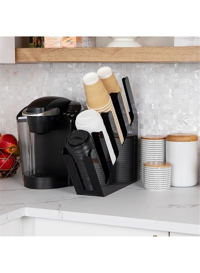 موزع كوب الورق ، موزع كوب القهوة القابل للتصرف لمحطة القهوة على سطح الكونتر بار مطعم غرفة استراحة ، منظم حامل كوب قابل للتعديل (أسود - 011) - Image 3