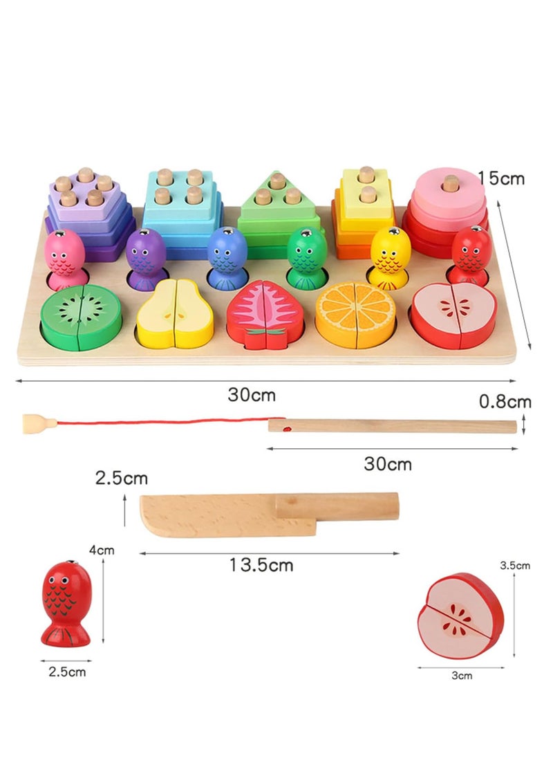 Rightsure Montessori Toys, Magnetic Fishing Game Wooden Sorting and Stacking Toy and Fruit Cutting Toy for Toddlers and Kids Babies, Color Recognition Shape Sorter Gift Educational Learning Toy.  - Image 2