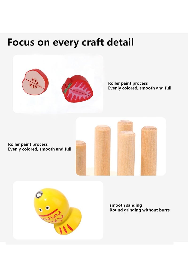Rightsure Montessori Toys, Magnetic Fishing Game Wooden Sorting and Stacking Toy and Fruit Cutting Toy for Toddlers and Kids Babies, Color Recognition Shape Sorter Gift Educational Learning Toy.  - Image 3