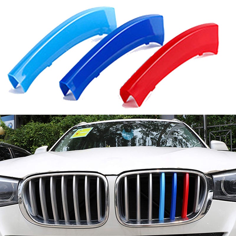 HUAPX TriColored Grille Insert Trims 1Set3pcs WStandard Front Stripe Grille Insert Trims Comaptible for 20112017 BMW F25 X3201420172018 F26 X4 Center Kidney Grill 7Beams