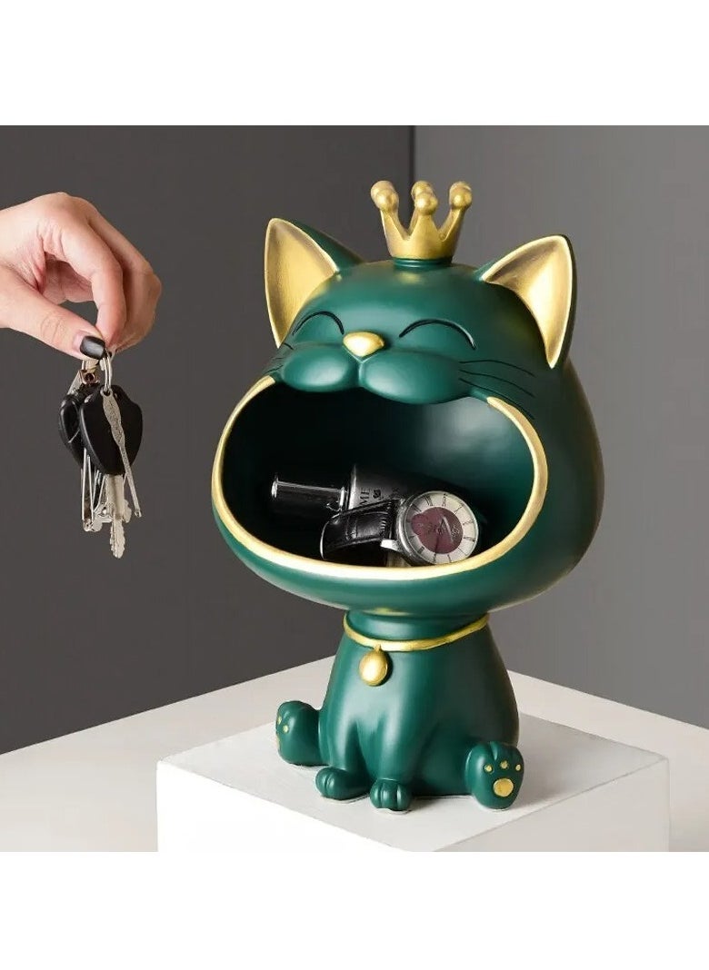 AROAQ Cat Shaped Storage Tray, Compact Lucky Cat Porch Key Storage Decorative Ornament, Durable Big Mouth Cat Entrance Key Storage, Creative Storage Decor For Home Office, (1pc, Light Blue)  - Image 2