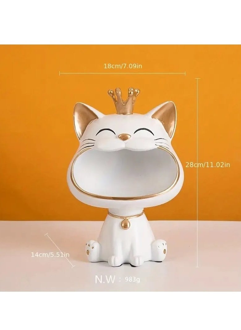 AROAQ Cat Shaped Storage Tray, Compact Lucky Cat Porch Key Storage Decorative Ornament, Durable Big Mouth Cat Entrance Key Storage, Creative Storage Decor For Home Office, (1pc, Light Blue)  - Image 3