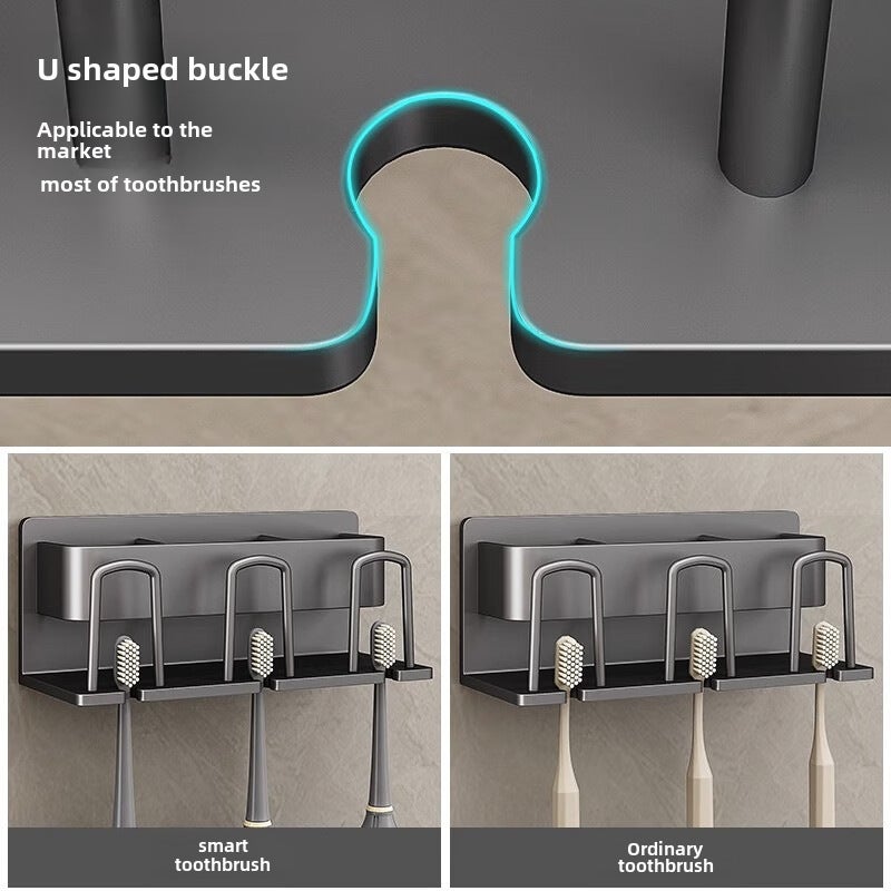 Toothbrush rack hole-free gun gray toilet mouthwash Cup toothbrush cup storage wall-mounted electric toothbrush rack(Wall-mounted [4-person style] toothbrush holder-without Cup) - Image 3