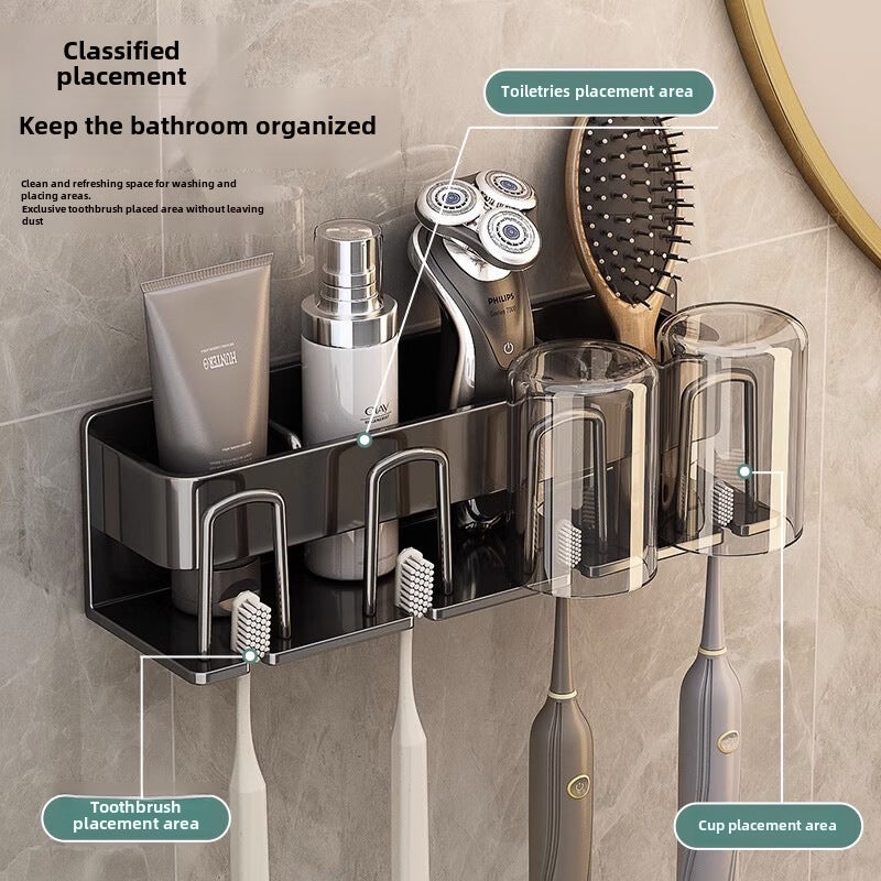 Toothbrush rack hole-free gun gray toilet mouthwash Cup toothbrush cup storage wall-mounted electric toothbrush rack(Wall-mounted [4-person style] toothbrush holder-without Cup) - Image 5