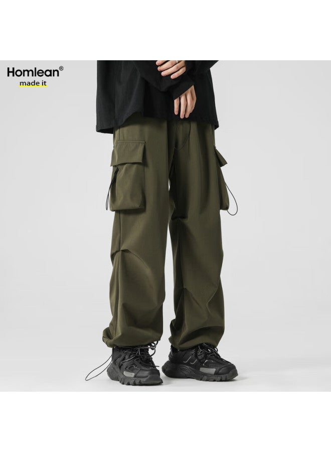 Homlean American-style Functional Paratrooper Cargo Pants For Men, Summer Loose Thin Ice-cool Breathable Casual Trousers B6603 Army Green L - Image 2