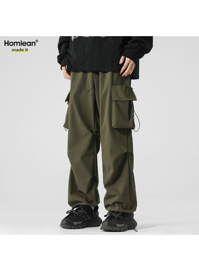 Homlean American-style Functional Paratrooper Cargo Pants For Men, Summer Loose Thin Ice-cool Breathable Casual Trousers B6603 Army Green L - Image 4