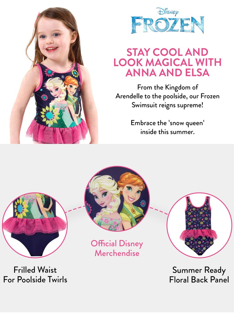 Disney Frozen Bathing Suit | Elsa Girls Bathing Suit | Girls One Piece Swimsuit | Official Frozen Merchandise 5 Blue - Image 3