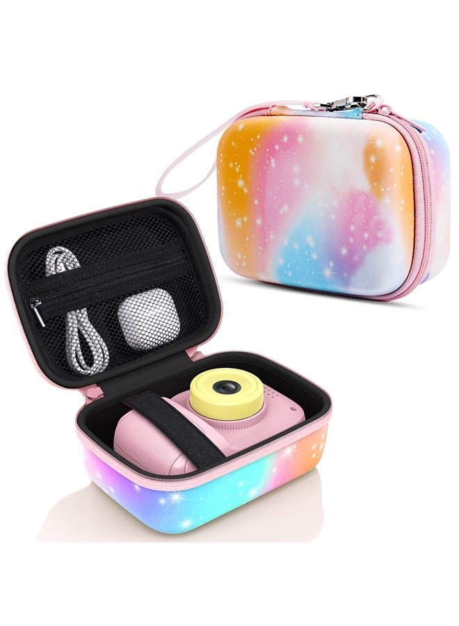 MoKo Kids Camera Case Compatible with Seckton/Goopow/CIMELR/Ourlife/OZMI/GKTZ/Dylanto/PROGRACE/Rindol/Dwfit/hyleton Digital & Video Camera, PU Hard Carrying Bag with Inner Pocket, Pink Starry Sky
