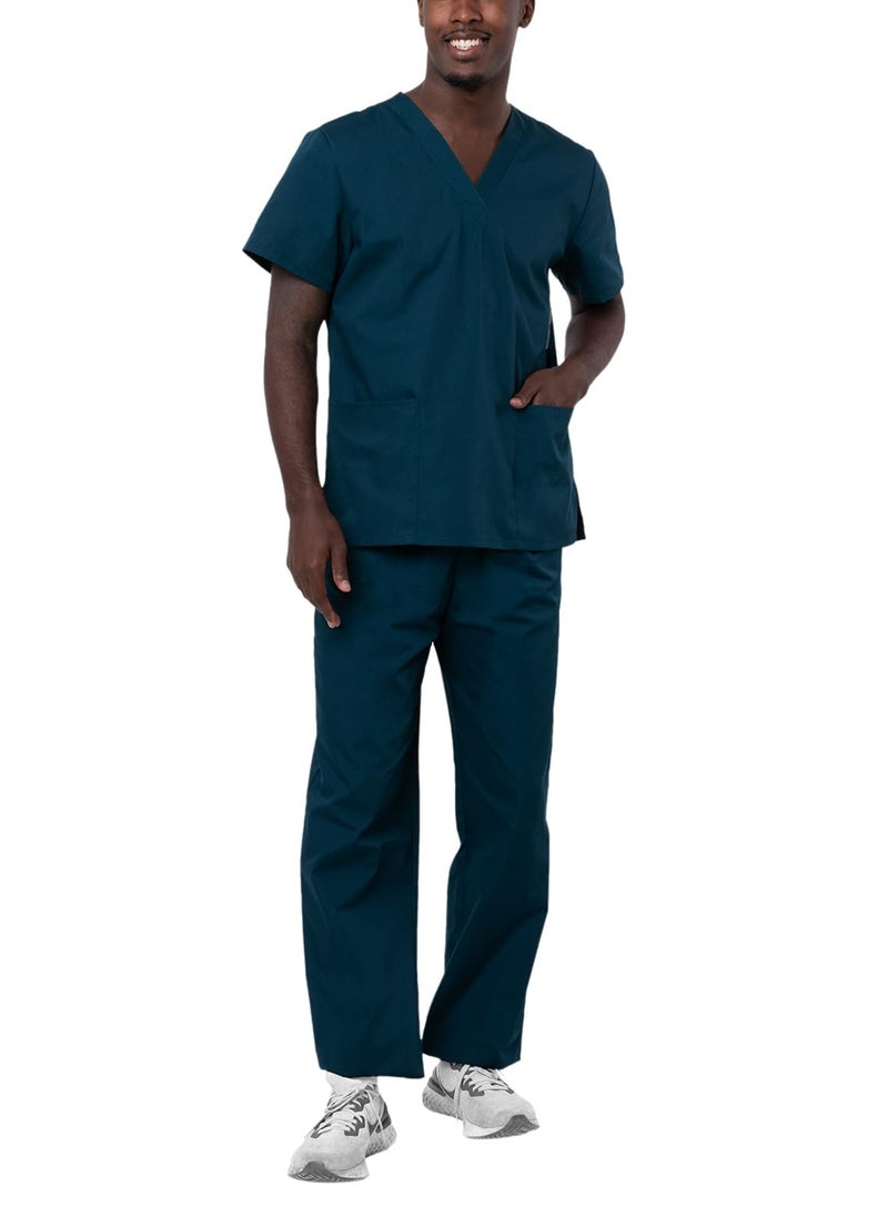 Adar Uniforms Adar Durable Unisex Scrubs Set - Classic V-Neck Scrub Top & Drawstring Scrub Pants For Men & Women, Caribbean Blue,LARGE - Image 1