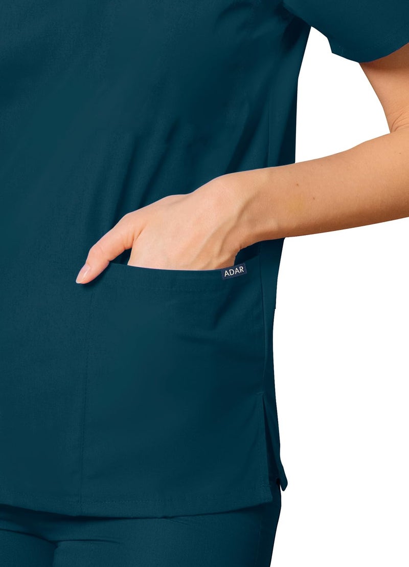 Adar Uniforms Adar Durable Unisex Scrubs Set - Classic V-Neck Scrub Top & Drawstring Scrub Pants For Men & Women, Caribbean Blue,LARGE - Image 3