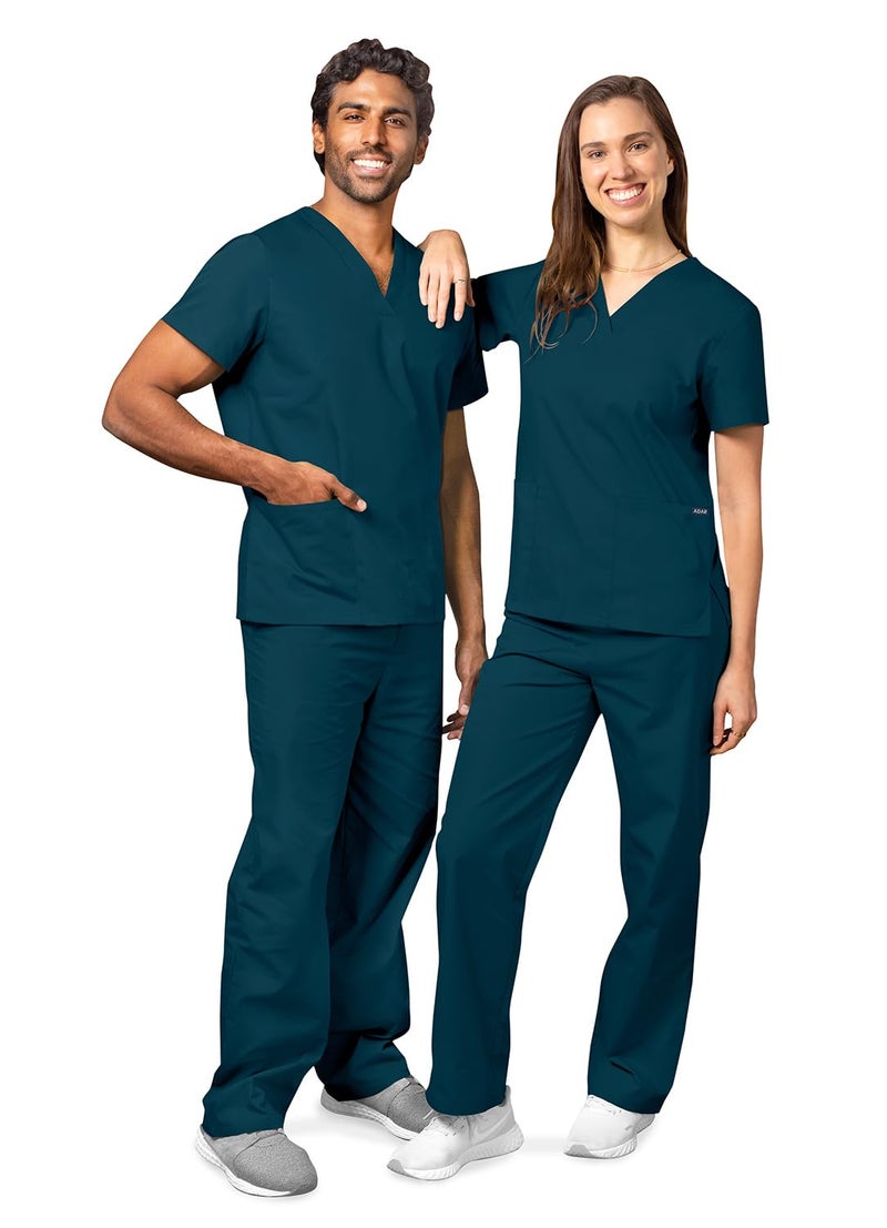 Adar Uniforms Adar Durable Unisex Scrubs Set - Classic V-Neck Scrub Top & Drawstring Scrub Pants For Men & Women, Caribbean Blue,LARGE - Image 5