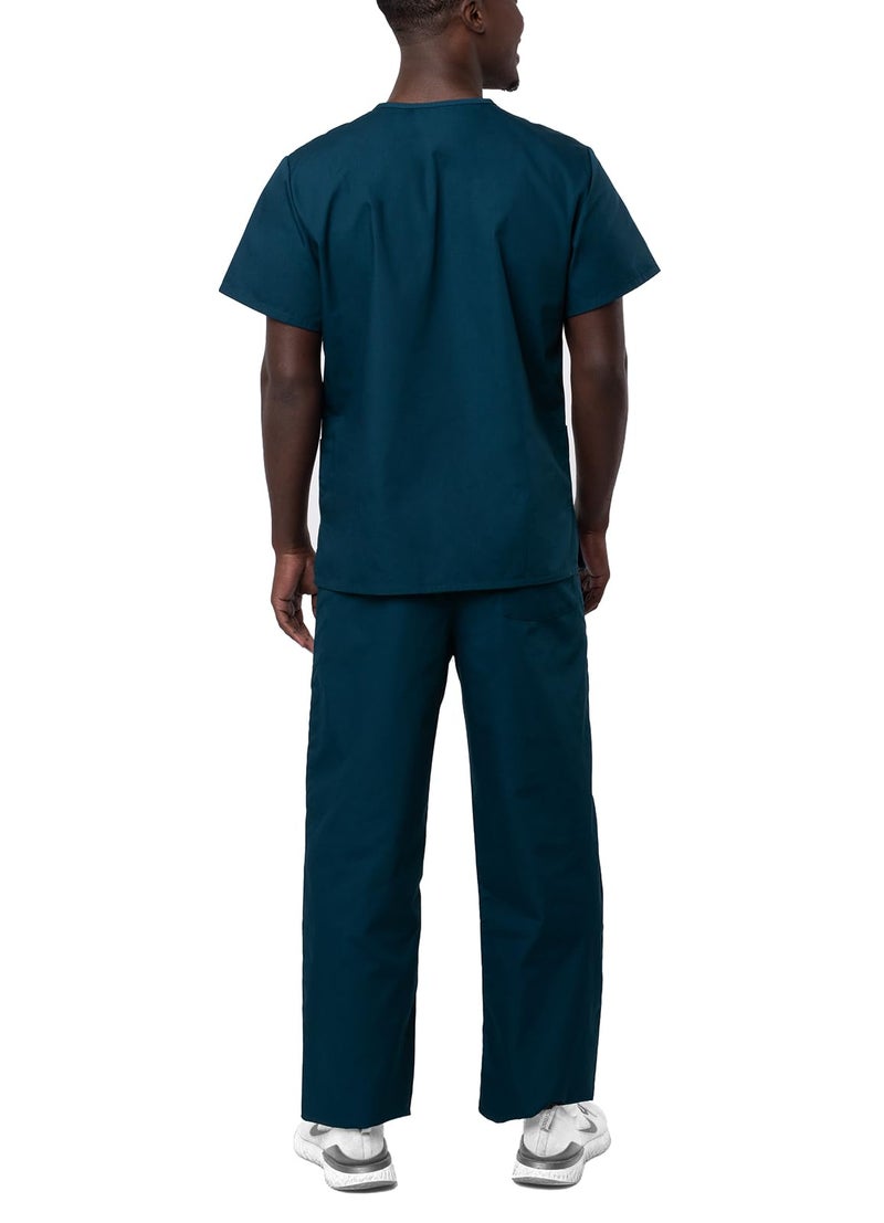 Adar Uniforms Adar Durable Unisex Scrubs Set - Classic V-Neck Scrub Top & Drawstring Scrub Pants For Men & Women, Caribbean Blue,LARGE - Image 2