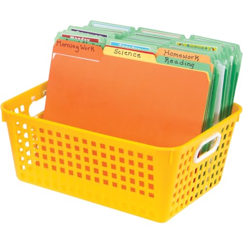 Really Good Stuff Plastic Storage Baskets with Handles, Bins for Books & Supplies, Organize Classroom & Home, 13” x 10”, Rainbow Colors 6 pk - Image 5