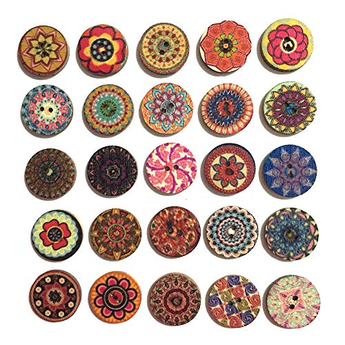ANCHRISLY Buttons for Sewing, 100pcs 1 inch Buttons Large Wood Buttons for Crafts Mixed Big Wooden Vintage Assorted Buttons 2 Holes Round Decorative Wood Craft Buttons 25mm (Colorful Buttons) - Image 5