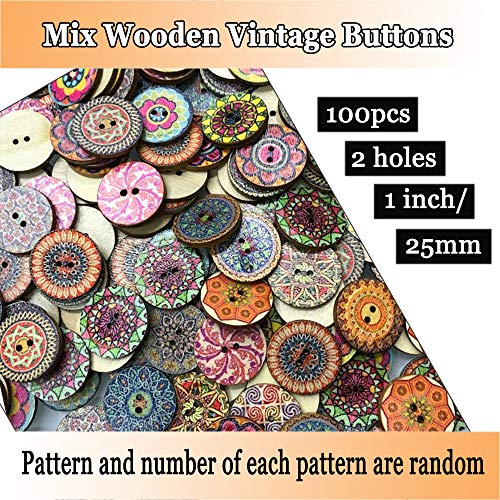 ANCHRISLY Buttons for Sewing, 100pcs 1 inch Buttons Large Wood Buttons for Crafts Mixed Big Wooden Vintage Assorted Buttons 2 Holes Round Decorative Wood Craft Buttons 25mm (Colorful Buttons) - Image 3