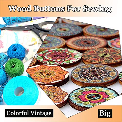 ANCHRISLY Buttons for Sewing, 100pcs 1 inch Buttons Large Wood Buttons for Crafts Mixed Big Wooden Vintage Assorted Buttons 2 Holes Round Decorative Wood Craft Buttons 25mm (Colorful Buttons) - Image 2