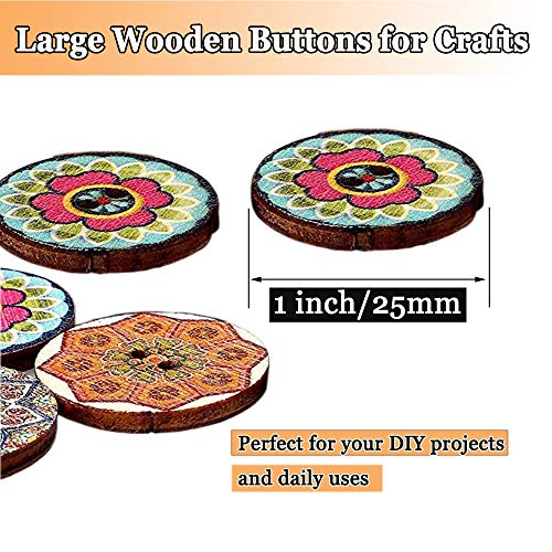 ANCHRISLY Buttons for Sewing, 100pcs 1 inch Buttons Large Wood Buttons for Crafts Mixed Big Wooden Vintage Assorted Buttons 2 Holes Round Decorative Wood Craft Buttons 25mm (Colorful Buttons) - Image 4