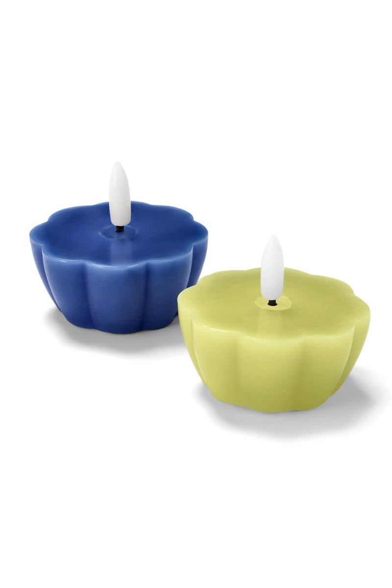 Tchibo 2 Real Wax Floating Tea Light Candles With LED, Navy/Lime Green  - Image 2