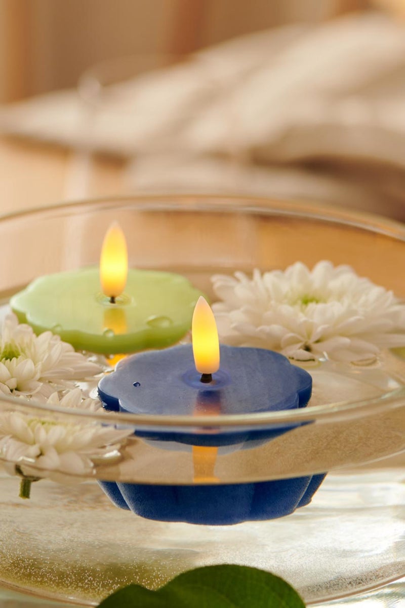 Tchibo 2 Real Wax Floating Tea Light Candles With LED, Navy/Lime Green  - Image 1